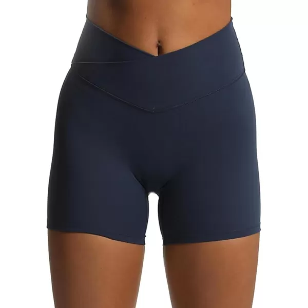 Aoxjox Trinity Workout Biker Shorts for Women CrossWaist Crossover High Waisted Exercise Athletic Gym Running Yoga Shorts 6quotNavy