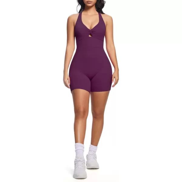 Aoxjox Twist Front and Back Workout Lola Romper for Women  HighWaist One Piece Scrunch Gym Yoga Sports Jumpsuit 6quotDark Purple Run Large  Choose One Size Down