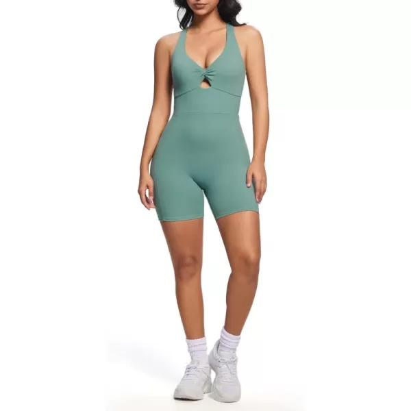 Aoxjox Twist Front and Back Workout Lola Romper for Women  HighWaist One Piece Scrunch Gym Yoga Sports Jumpsuit 6quotSage Green Run Large  Choose One Size Down