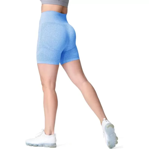 Aoxjox Vital Seamless Biker Shorts for Women High Waist Workout Shorts Booty Running Yoga Shorts 5quotA Sky Blue Marl