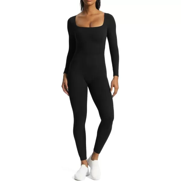 Aoxjox Women Yoga Jumpsuits Workout Balance Bodysuit Long Sleeve Sport JumpsuitsBlack