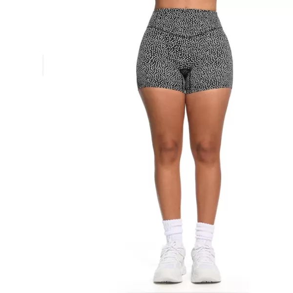 Aoxjox Womens Biker Shorts Hidden Scrunch Butt Lifting High Waist Tummy Control Gym Workout Yoga Shorts 45quotBlack Dot Print
