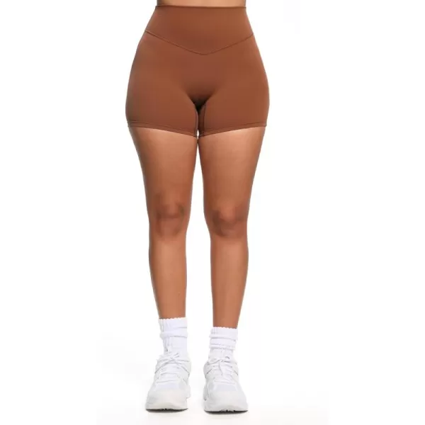 Aoxjox Womens Biker Shorts Hidden Scrunch Butt Lifting High Waist Tummy Control Gym Workout Yoga Shorts 45quotDandelion Brown
