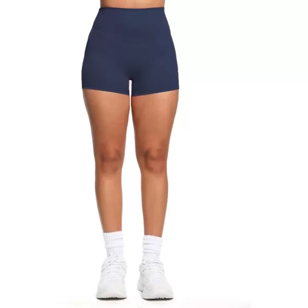 Aoxjox Womens Biker Shorts Hidden Scrunch Butt Lifting High Waist Tummy Control Gym Workout Yoga Shorts 45quotNavy