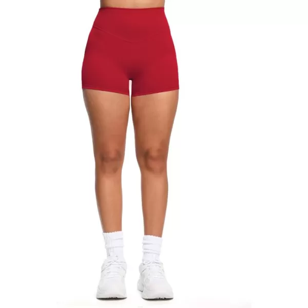 Aoxjox Womens Biker Shorts Hidden Scrunch Butt Lifting High Waist Tummy Control Gym Workout Yoga Shorts 45quotRumba Red