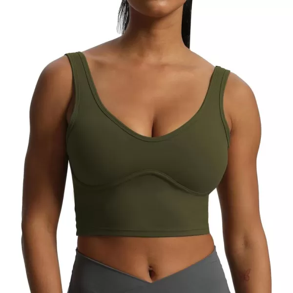 Aoxjox Womens Workout Brooke Tank Crop Curve Longline Fitness Sports Bras Padded Training Gym Bra Yoga TopOlive Green