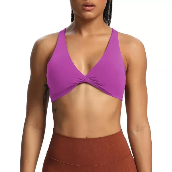 Aoxjox Womens Workout Sports Bras Fitness Backless Padded Satara Low Impact Bra Yoga Crop Tank TopCattleya Purple