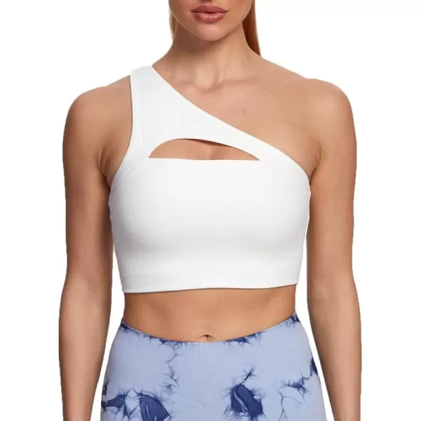 Aoxjox Womens Workout Sports Bras Fitness Gym Olivia Asymmetric One Shoulder Padded Bra Yoga Crop Tank Top1 White
