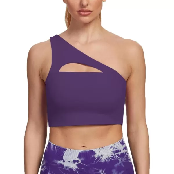 Aoxjox Womens Workout Sports Bras Fitness Gym Olivia Asymmetric One Shoulder Padded Bra Yoga Crop Tank TopMulberry Purple