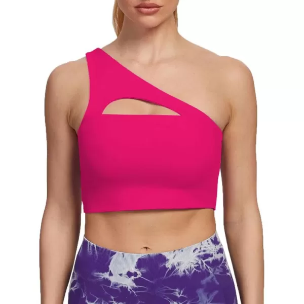 Aoxjox Womens Workout Sports Bras Fitness Gym Olivia Asymmetric One Shoulder Padded Bra Yoga Crop Tank TopRose Red