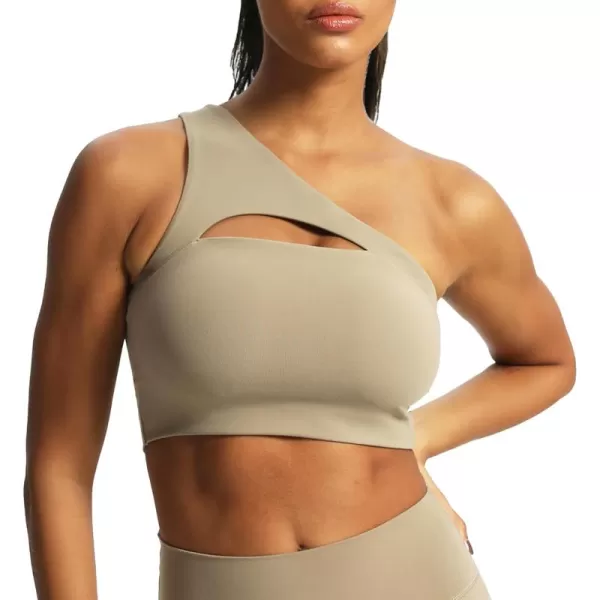 Aoxjox Womens Workout Sports Bras Fitness Gym Olivia Asymmetric One Shoulder Padded Bra Yoga Crop Tank TopTaupe