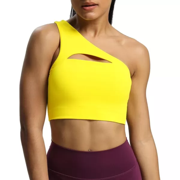 Aoxjox Womens Workout Sports Bras Fitness Gym Olivia Asymmetric One Shoulder Padded Bra Yoga Crop Tank TopVibrant Yellow