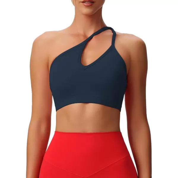 Aoxjox Womens Workout Sports Bras One Shoulder Caley Asymmetrical Bra Fitness Training Gym Yoga Crop Tank TopBlueberry