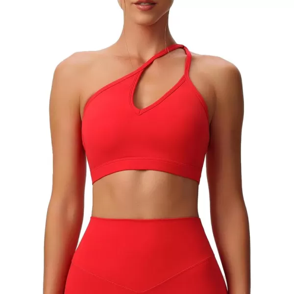 Aoxjox Womens Workout Sports Bras One Shoulder Caley Asymmetrical Bra Fitness Training Gym Yoga Crop Tank TopRacing Red