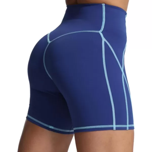 Aoxjox Workout Biker Shorts for Women Tummy Control High Waisted Exercise Gym Yoga Lined Shorts 6quotBellwether BlueSpun Sugar