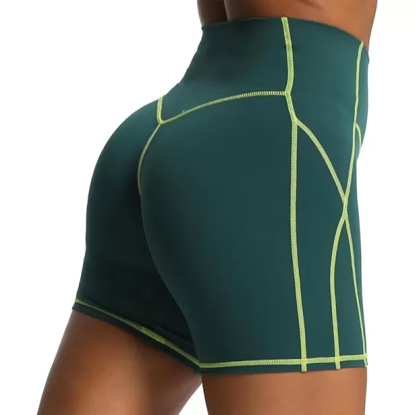 Aoxjox Workout Biker Shorts for Women Tummy Control High Waisted Exercise Gym Yoga Lined Shorts 6quotDark Sea Green Lime Green