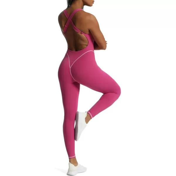 Aoxjox Workout Jumpsuit for Women Brooke Cross Back One Piece Scrunch Gym Yoga Sports Bras JumpsuitsB Baton Red Mauve