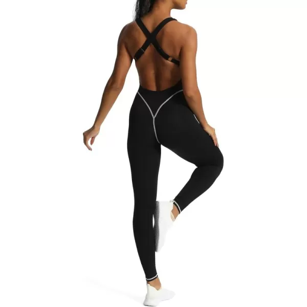 Aoxjox Workout Jumpsuit for Women Brooke Cross Back One Piece Scrunch Gym Yoga Sports Bras JumpsuitsB Black Mink