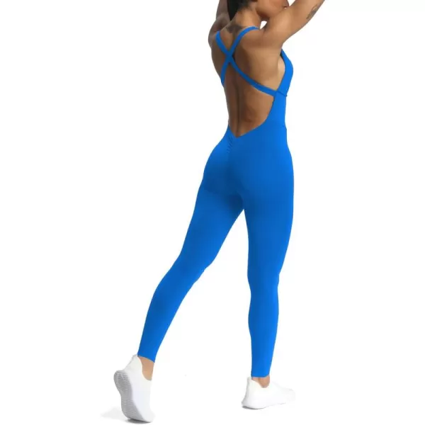 Aoxjox Workout Jumpsuit for Women Brooke Cross Back One Piece Scrunch Gym Yoga Sports Bras JumpsuitsDirectoire Blue