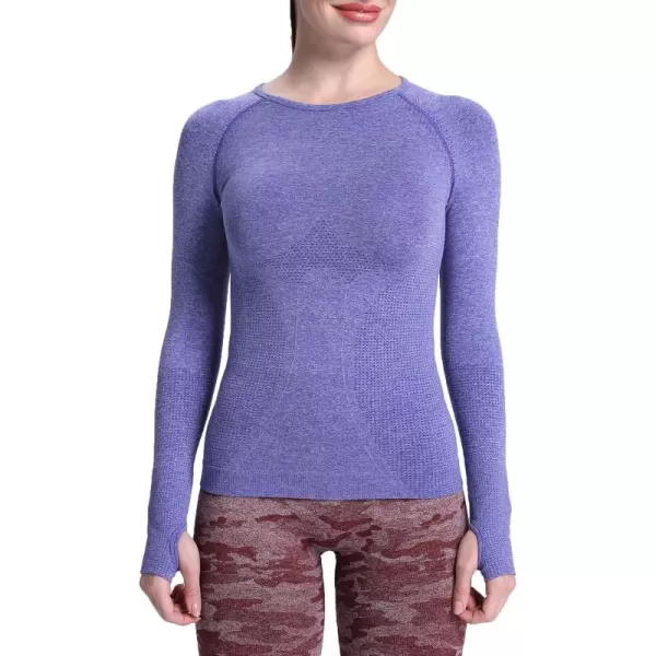 Aoxjox Workout Long Sleeve Shirts for Women Fall Workout Shirts Gym Yoga Running Seamless Tee TShirt TopsB Indigo Marl