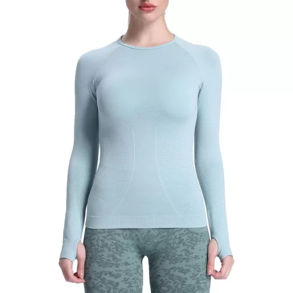 Aoxjox Workout Long Sleeve Shirts for Women Fall Workout Shirts Gym Yoga Running Seamless Tee TShirt TopsB Light Green Marl