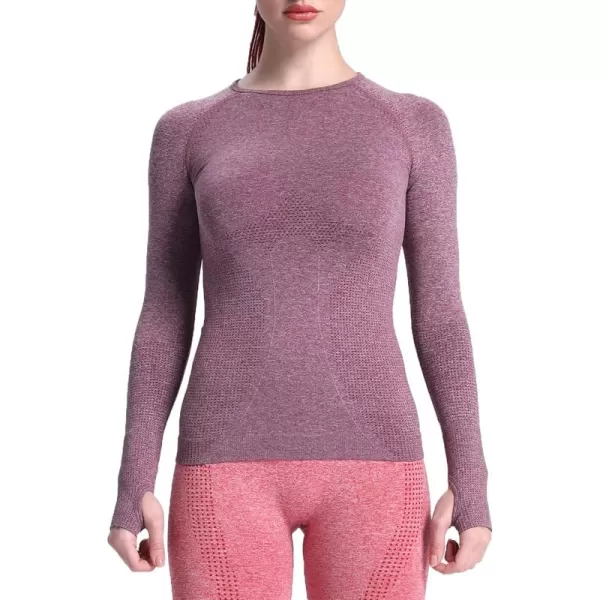 Aoxjox Workout Long Sleeve Shirts for Women Fall Workout Shirts Gym Yoga Running Seamless Tee TShirt TopsB Wine Red Marl