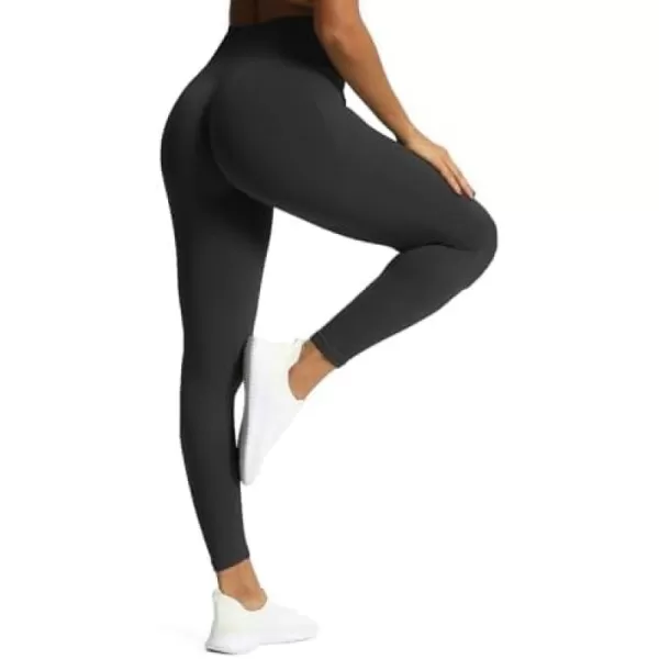 Aoxjox Workout Seamless Leggings for Women High Waisted Fitness Yoga Contour Sculpt LeggingsBlack