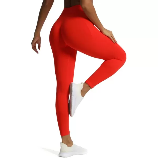 Aoxjox Workout Seamless Leggings for Women High Waisted Fitness Yoga Contour Sculpt LeggingsFiery Red