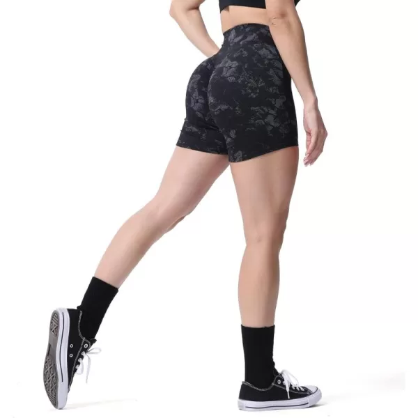 Aoxjox Workout Shorts for Women Biker Butt Lifting High Waisted Exercise Athletic Gym Running Yoga Shorts 45quotBlack Camo Print