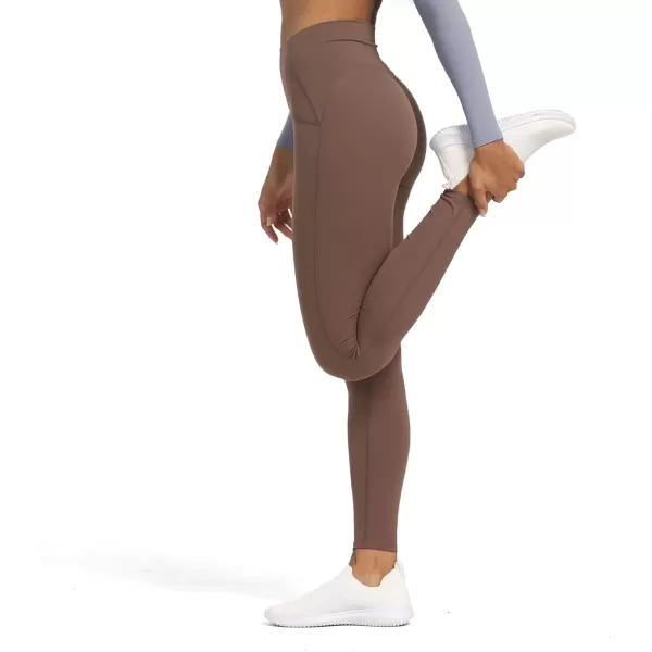 Aoxjox High Waisted Workout Leggings for Women Tummy Control High Rise Scrunch Buttery Soft Scarlett Yoga Pants 27quotFudge Coffee