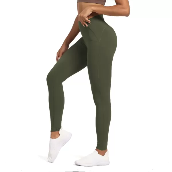 Aoxjox High Waisted Workout Leggings for Women Tummy Control High Rise Scrunch Buttery Soft Scarlett Yoga Pants 27quotOlive Green