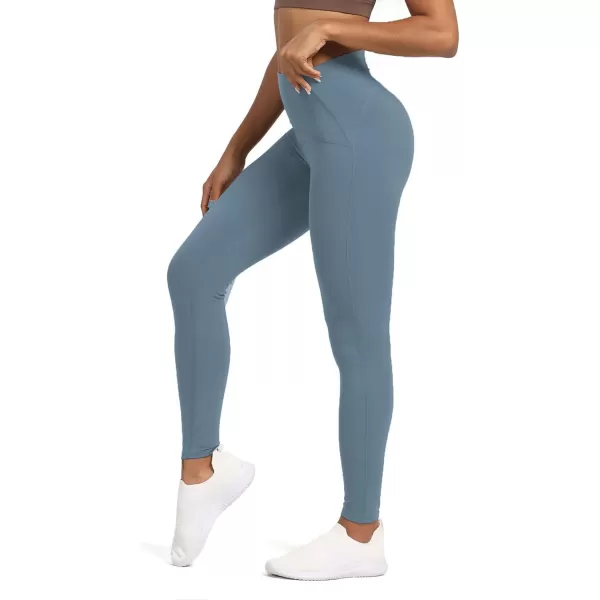 Aoxjox High Waisted Workout Leggings for Women Tummy Control High Rise Scrunch Buttery Soft Scarlett Yoga Pants 27quotSteel Blue