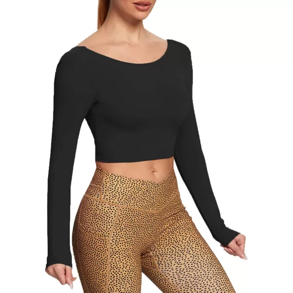 Aoxjox Long Sleeve Crop Tops for Women Emma Twist Back Workout Crop T Shirt TopBlack