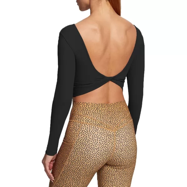 Aoxjox Long Sleeve Crop Tops for Women Emma Twist Back Workout Crop T Shirt TopBlack