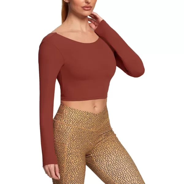 Aoxjox Long Sleeve Crop Tops for Women Emma Twist Back Workout Crop T Shirt TopCherry Mahogany