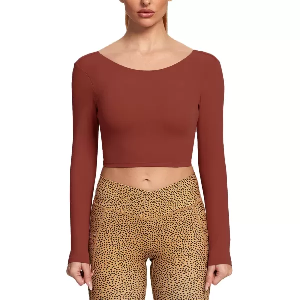 Aoxjox Long Sleeve Crop Tops for Women Emma Twist Back Workout Crop T Shirt TopCherry Mahogany
