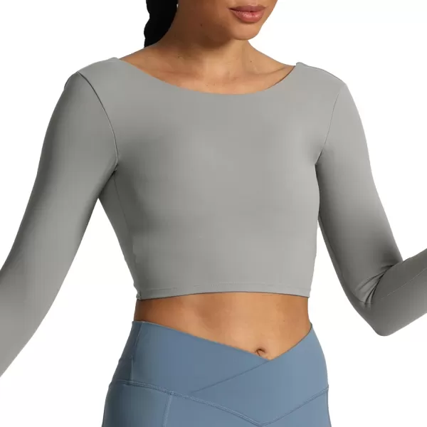 Aoxjox Long Sleeve Crop Tops for Women Emma Twist Back Workout Crop T Shirt TopGrey