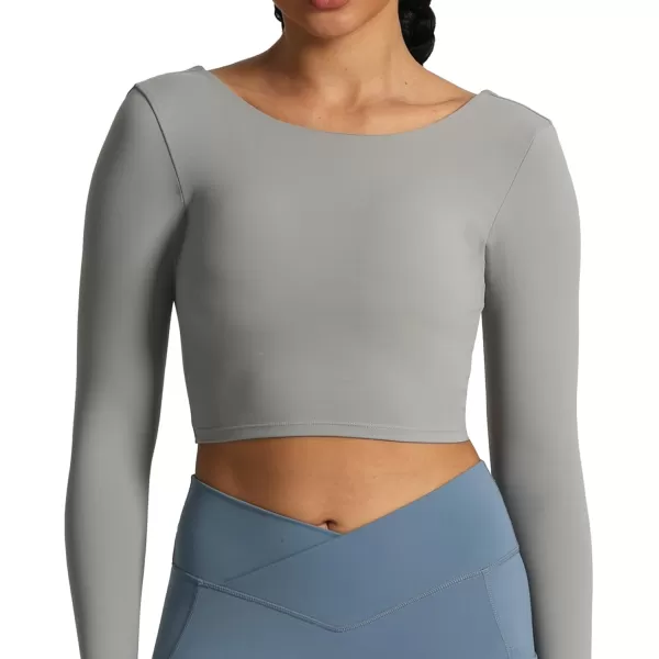 Aoxjox Long Sleeve Crop Tops for Women Emma Twist Back Workout Crop T Shirt TopGrey