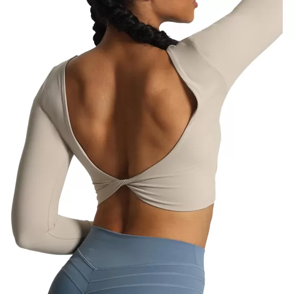 Aoxjox Long Sleeve Crop Tops for Women Emma Twist Back Workout Crop T Shirt TopMink