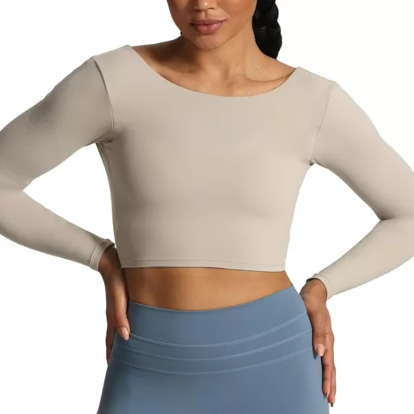 Aoxjox Long Sleeve Crop Tops for Women Emma Twist Back Workout Crop T Shirt TopMink