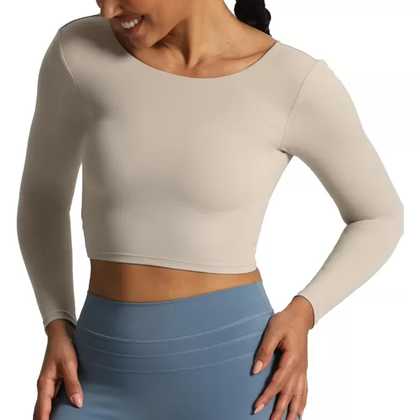 Aoxjox Long Sleeve Crop Tops for Women Emma Twist Back Workout Crop T Shirt TopMink