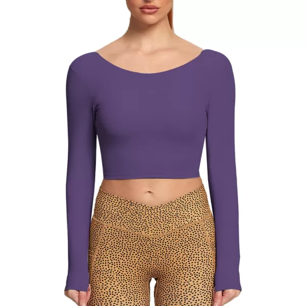 Aoxjox Long Sleeve Crop Tops for Women Emma Twist Back Workout Crop T Shirt TopMulberry Purple