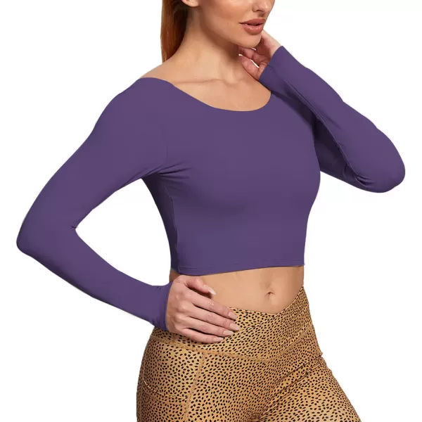 Aoxjox Long Sleeve Crop Tops for Women Emma Twist Back Workout Crop T Shirt TopMulberry Purple