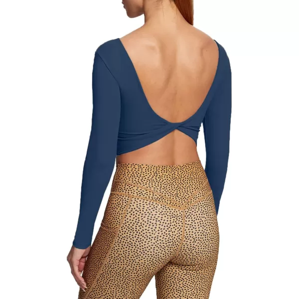 Aoxjox Long Sleeve Crop Tops for Women Emma Twist Back Workout Crop T Shirt TopNavy