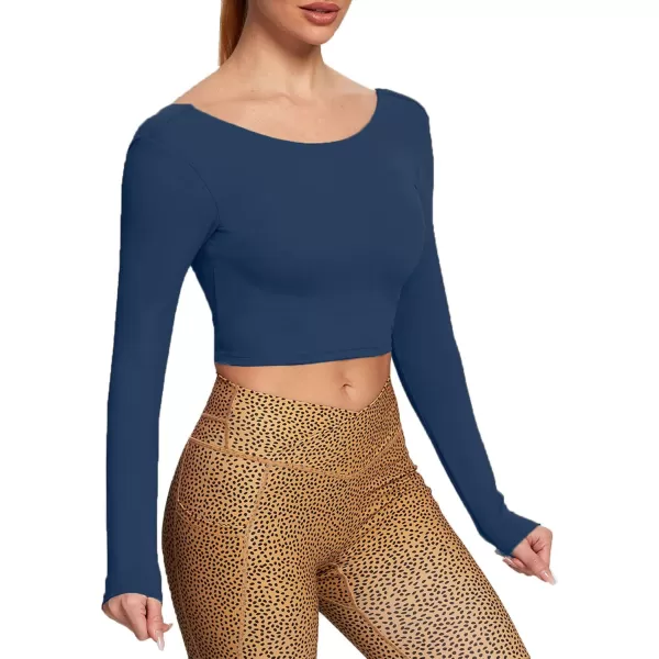 Aoxjox Long Sleeve Crop Tops for Women Emma Twist Back Workout Crop T Shirt TopNavy