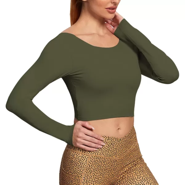 Aoxjox Long Sleeve Crop Tops for Women Emma Twist Back Workout Crop T Shirt TopOlive Green