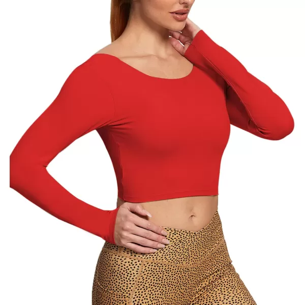 Aoxjox Long Sleeve Crop Tops for Women Emma Twist Back Workout Crop T Shirt TopRacing Red