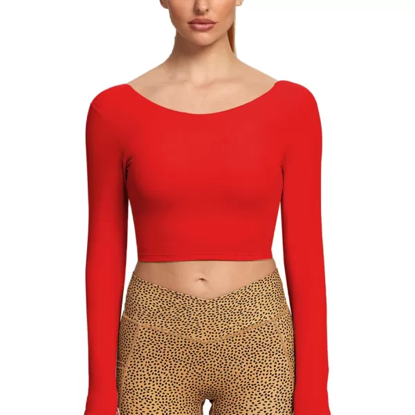 Aoxjox Long Sleeve Crop Tops for Women Emma Twist Back Workout Crop T Shirt TopRacing Red