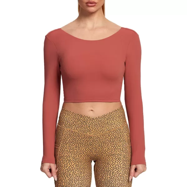 Aoxjox Long Sleeve Crop Tops for Women Emma Twist Back Workout Crop T Shirt TopRust Red