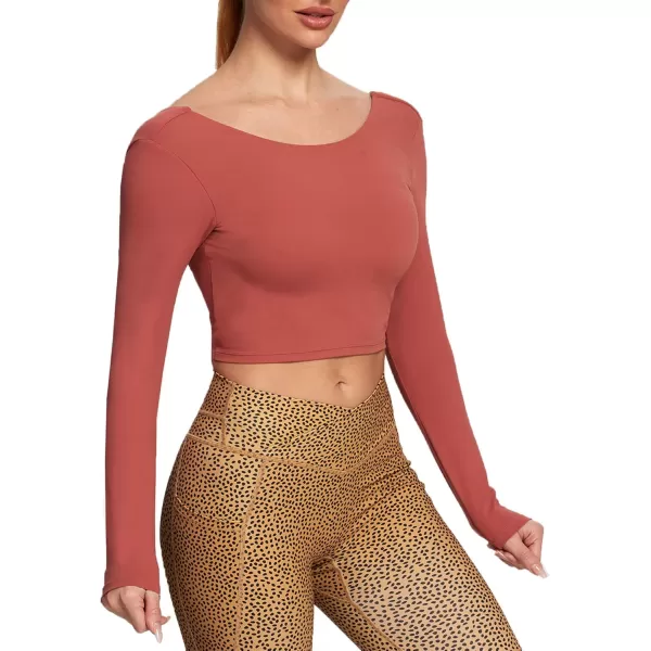 Aoxjox Long Sleeve Crop Tops for Women Emma Twist Back Workout Crop T Shirt TopRust Red